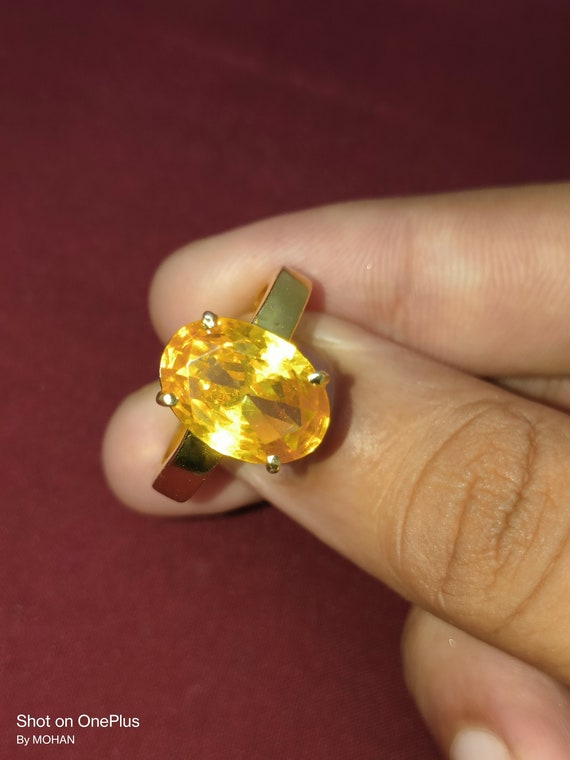 Buy YELLOW SAPPHIRE RING (5.25 ratti 5.00 carat)Pukhraj Gemstone Gold  Plated Ring Yellow Sapphire/Pukhraj Panchdhatu Ring For Mens/Womens Online  In India At Discounted Prices