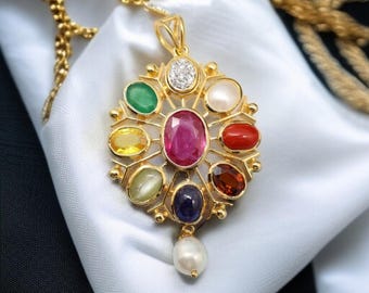 Navratna Gemstone Pendant: Astrological Panchdhatu Gold Plated Unisex Charm