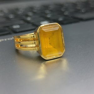 Natürlicher Zertifizierter Gelber Saphir / Pukhraj Panchadhatu Rashi Ratan Astrologische Zwecke Ring Handgemachter Ring für Mann & Frau, Geschenk für sie