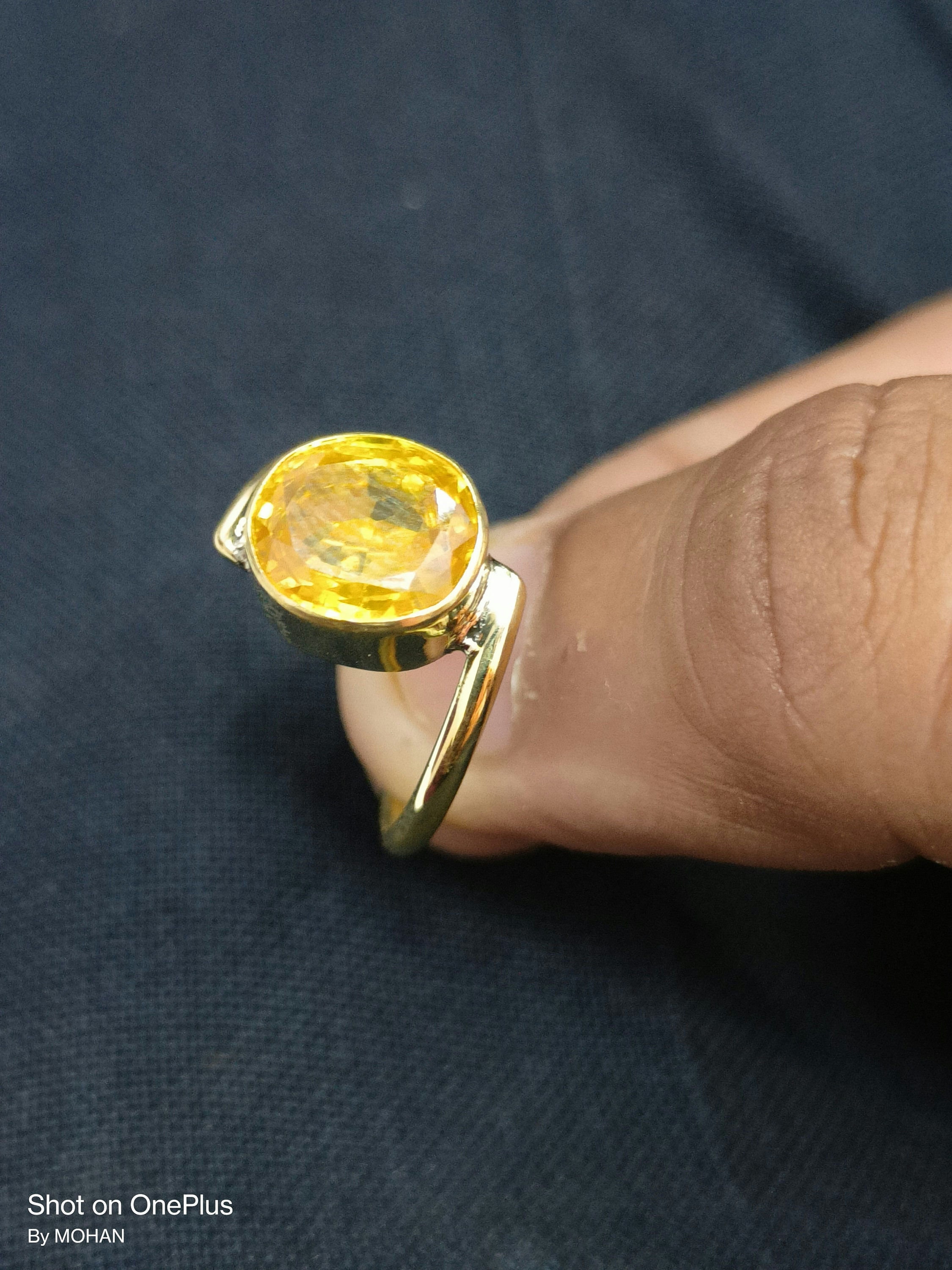 リング - イエローサファイアリング Yellow Sapphire Ring Natural Yellow Sapphire Panchtatu Gold Plated Bypass Bezel
