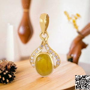 Jupiter Gemstone Pendant for Prosperity  Spiritual Growth - Natural Yellow Sapphire - Genuine Panchdhatu - Men  Women