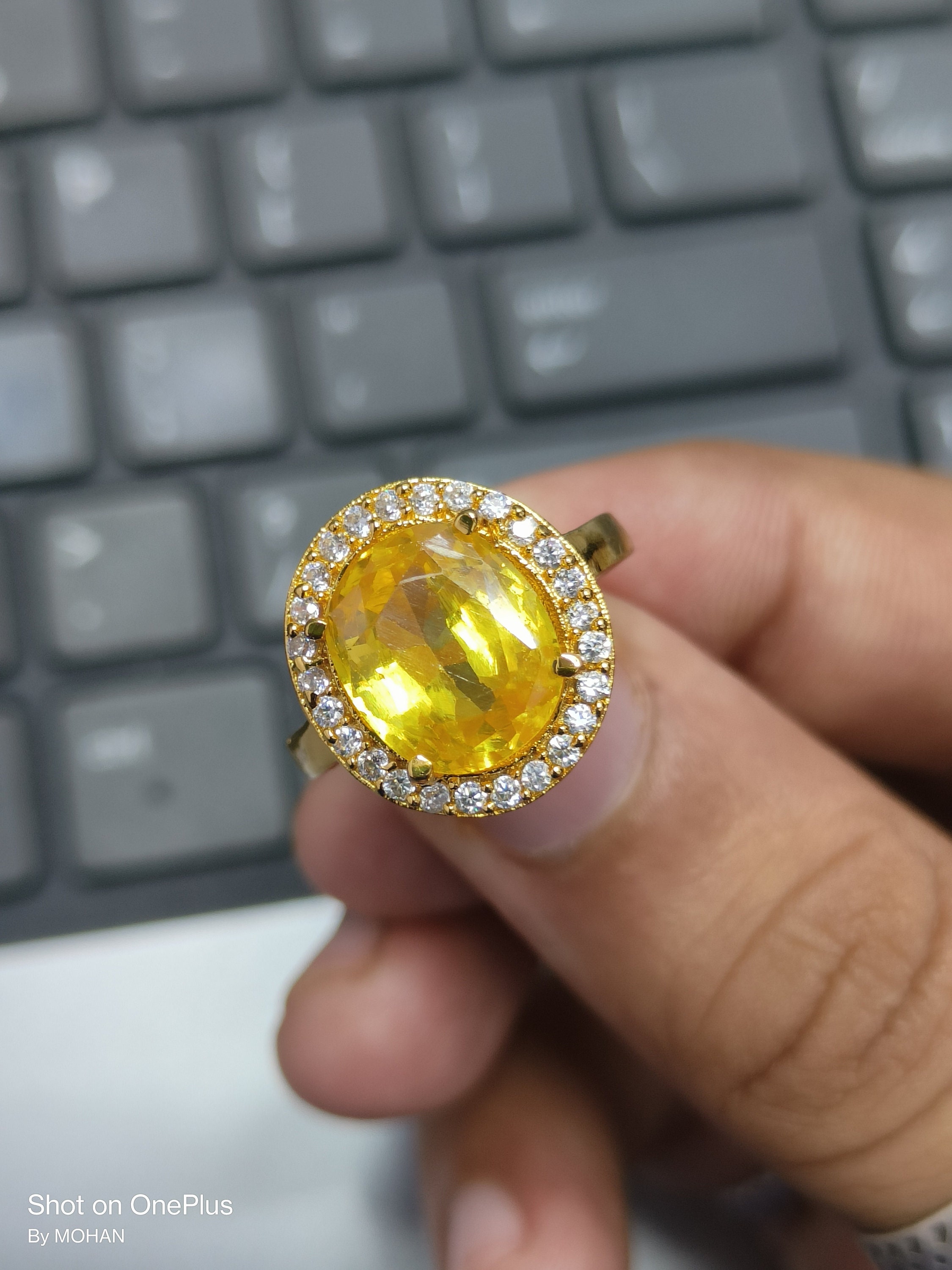 イエローサファイアリング Yellow Sapphire Ring Yellow Sapphire Unisex Ring in Panchdhatu Gold Plated Handmade