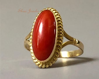 Red Coral Ring, Coral Ring, Statement Ring, Handmade Ring, Coral Jewelry, Personalized Gifts For Mom, Gift For Her, Gemstone Coral Ring