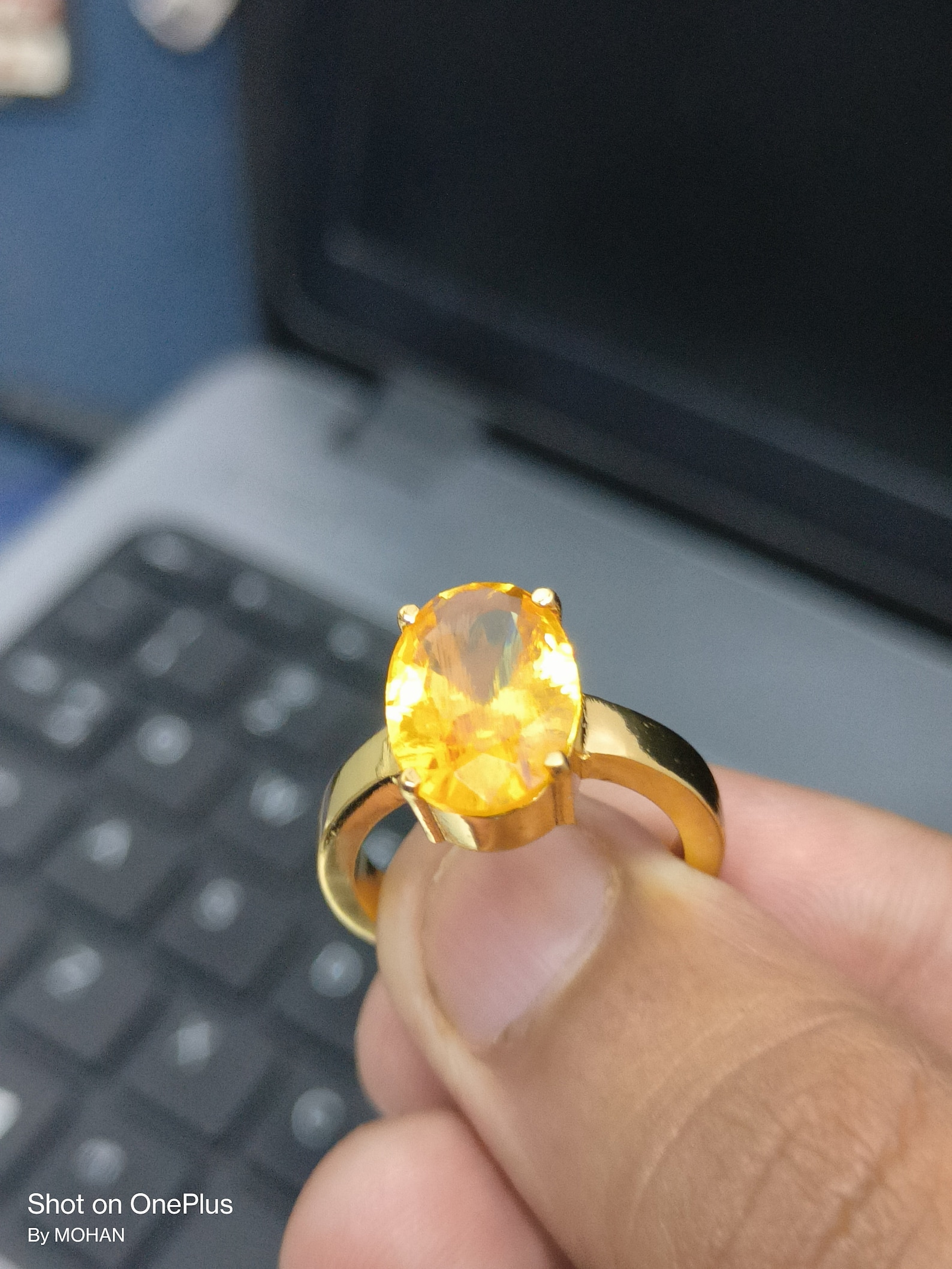 7.25 Carat Natural Certified Yellow Sapphire (Pukhraj) Ring - Panchdhatu Adjustable Rashi Ratan For Astrology