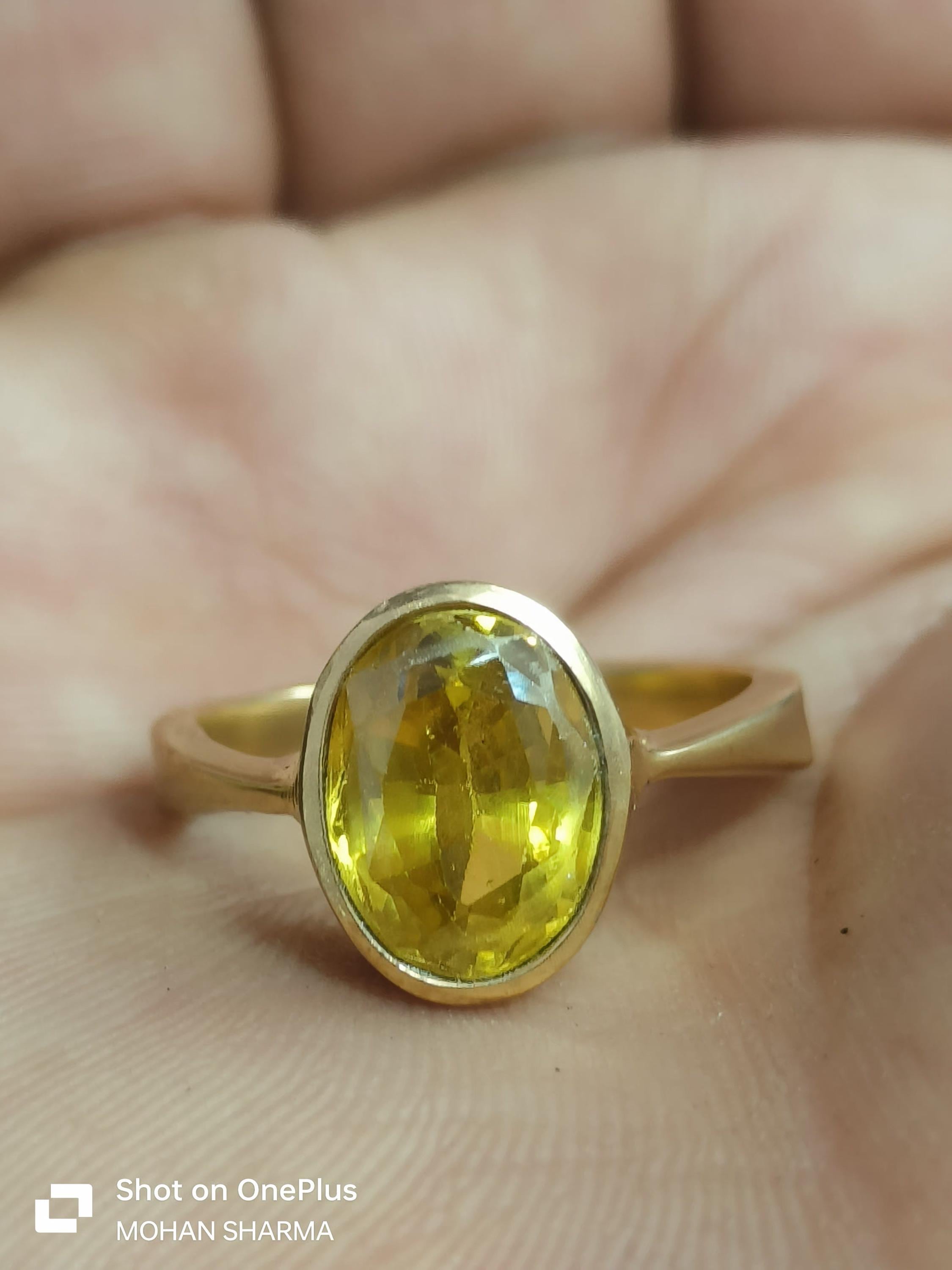 Natural Yellow Sapphire Panchtatu Gold Plated Knife Edge Bezel