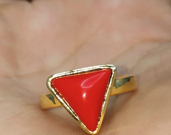 Natural Certified Red Coral Astrogical Ring In Panchdhatu Handmade Ring Yellow Gold For Men And Women