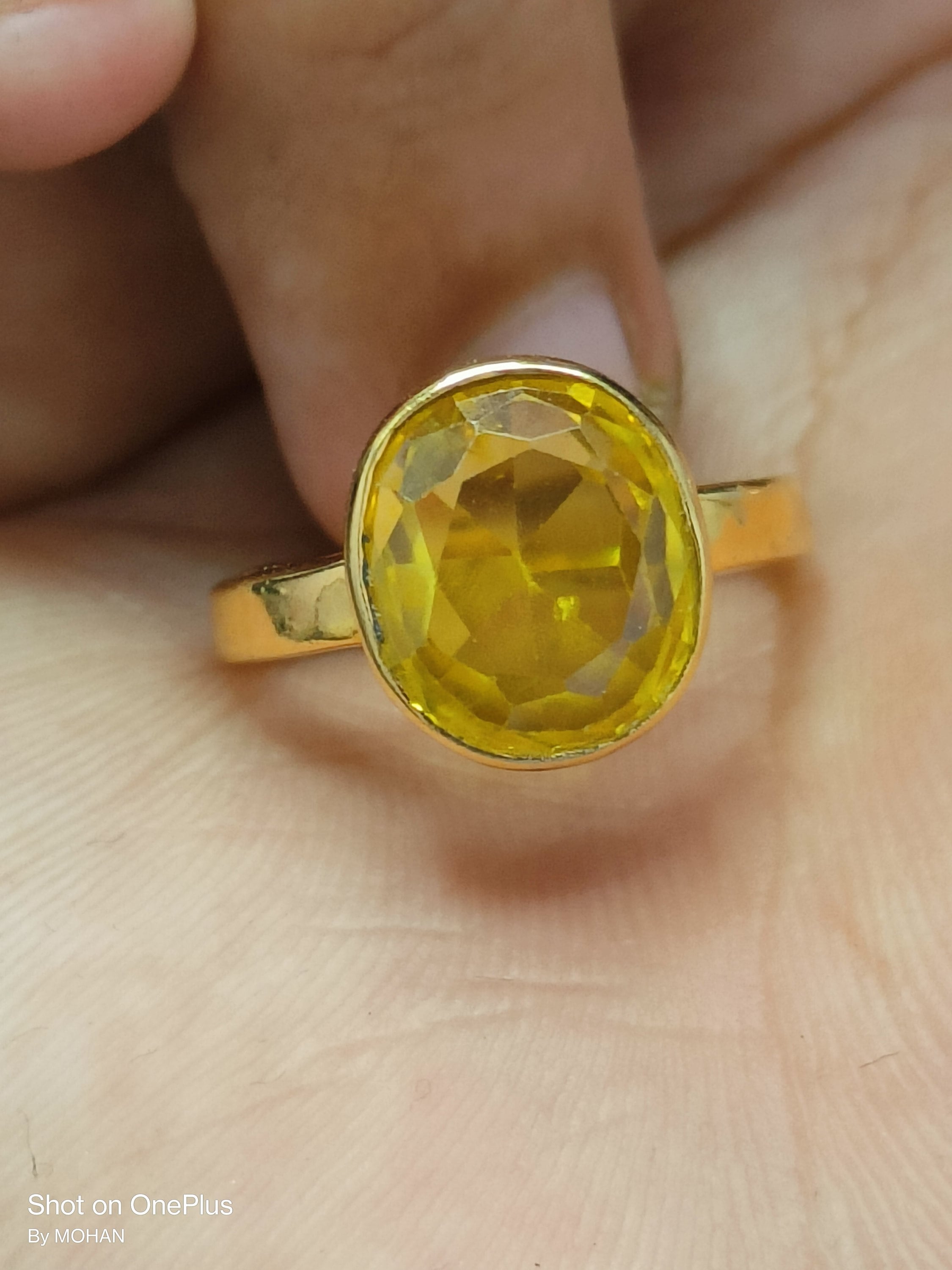 7.25 Carat Natural Certified Yellow Sapphire (Pukhraj) Ring - Panchdhatu Adjustable Rashi Ratan For Astrology