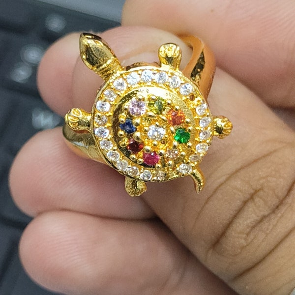 Natural Certified Navratna Astrological 9 Nine Gemstone Ring In Panchdhatu Gold Filled Handmade Ring For Unisex