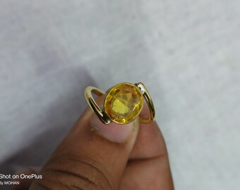 Handmade Yellow Sapphire Ring: Gold Plated Copper Panchdhatu Ring