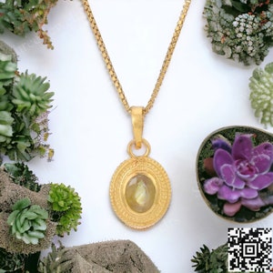 Certified Yellow Sapphire Pendant Necklace - Handmade Pukhraj Gemstone Locket with Yellow Gold Plating - Unisex Jewelry