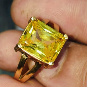 Natural Yellow Sapphire Panchtatu Gold Plated Radiant Prong Split Shank Ring