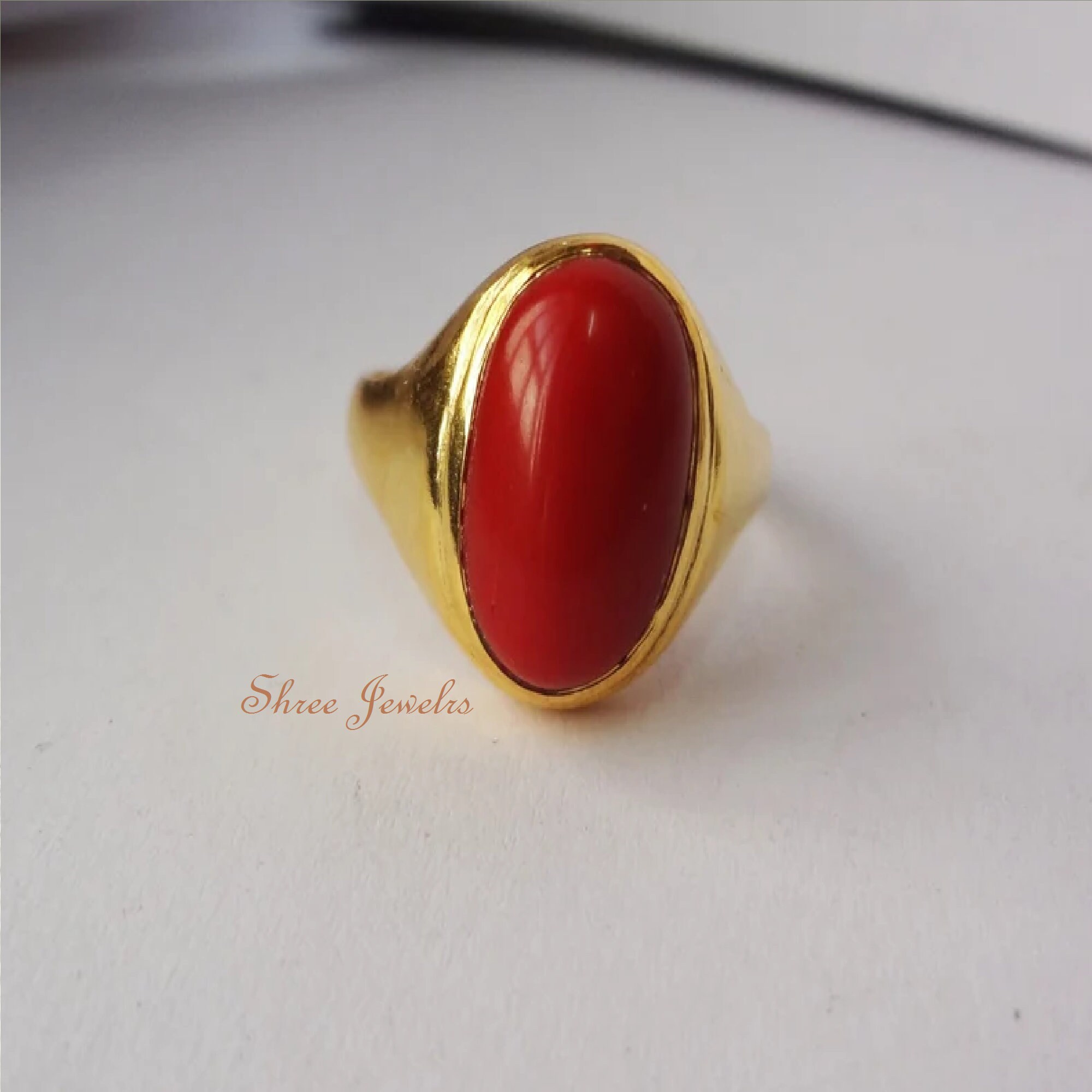Natural Genuine Red Coral Spherical Yellow Gold Ring For Sale at 1stDibs | pagadam  ring, red pagadam, genuine coral ring