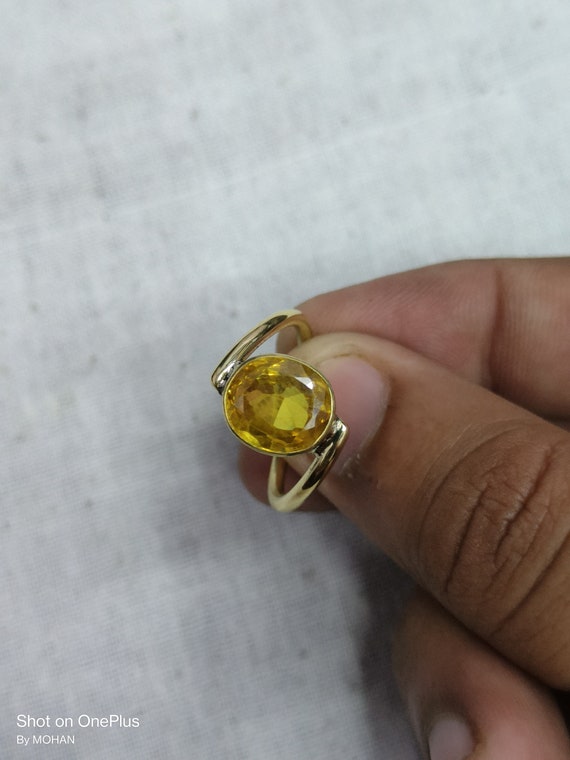 Yellow Sapphire Ring Natural Certified Gemstone Ring Pukhraj Ring in Copper Panchdhatu Gold Plated Ring Handmade Ring for Men and Woman Etsy