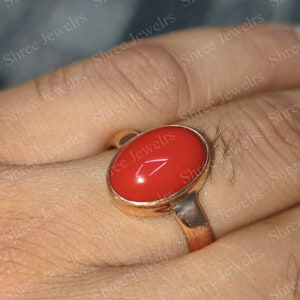 Red Coral Ring, Handmade Coral Jewelry, Statement Ring Gift For Mom, Personalized Gemstone Coral Ring in Copper, Unique Gift For Her