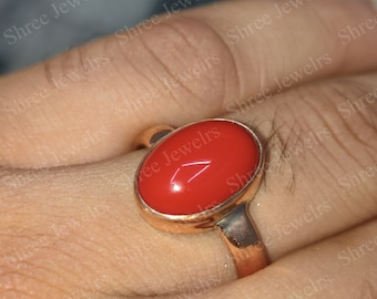 Red Coral Ring, Handmade Coral Jewelry, Statement Ring Gift For Mom, Personalized Gemstone Coral Ring in Copper, Unique Gift For Her