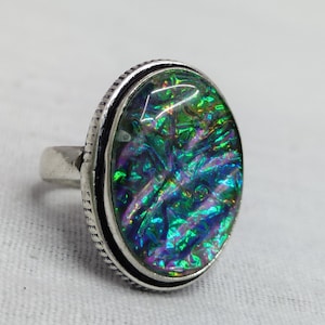Black Opal Vine Ring, See Video! Big Colorful  Opal Sterling Silver Vine And Leaf Ring.Gift for Her, Ring For Man & Women Black Opel Gift