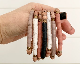 Heishi Bracelet, Polymer Clay Bracelet, Essential Oil Bracelet, Heishi Bead Bracelet, Beaded Bracelet, Boho Jewelry, Heishi Stack Bracelets