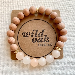 Pink Aventurine, Essential Oil Bracelet, Gemstone Bracelet, Aromatherapy, Natural Stone Jewelry, Essential Oil Diffuser, Wood Bead Bracelet