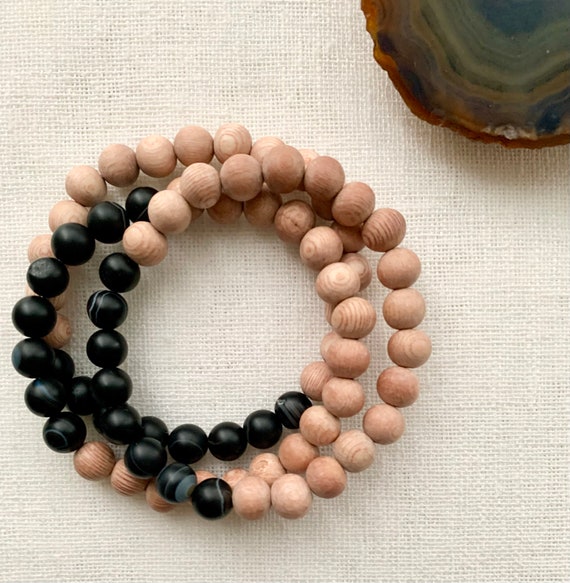 Mens Diffuser Bracelet Gender Neutral Bracelet Mens Wood Beaded Bracelet Natural Stone Bracelet Essential Oil Bracelet Striped Agate Etsy