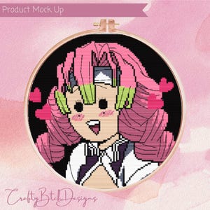 Demon Slayer - Mitsuri Cute Hearts Cross Stitch Pattern - Mitsuri Kanroji - Instant Download - Anime Cross Stitch - Love Hashira