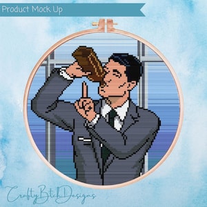Archer Cross Stitch Pattern - Instant Download - Archer Drinking - Cartoon Cross Stitch - Geeky Cross Stitch