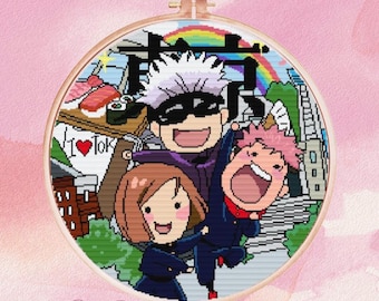 Jujutsu Kaisen I love Tokyo Cross Stitch - Instant Download - Satoru Gojo - Nobara - Itadori - Anime Cross Stitch - Geeky Cross Stitch