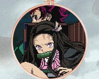 Demon Slayer - Tanjiro and Nezuko Cross Stitch Pattern - Instant Download - Anime - Cartoon - Kamado