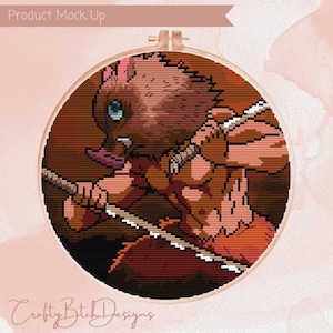 Patrón de punto de cruz de Demon Slayer Inosuke - Descarga instantánea - Anime - Kimetsu no Yaiba - Dibujos animados geek - nerd