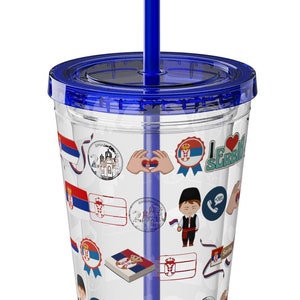 Serbian Tumbler with Straw: 16oz, Flag Design, BPA-Free, Crack-Resistant, 3 Colors, Perfect Gift for Slavic Heritage, Belgrade, Hvala, Bok