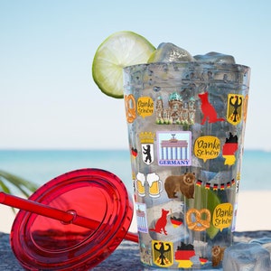 German Heritage Tumbler with Straw, 16oz, BPA-Free, Crack-Resistant, 3 Colors, Unique Gift for Deutsch Speaker, Germanic Language, Berlin