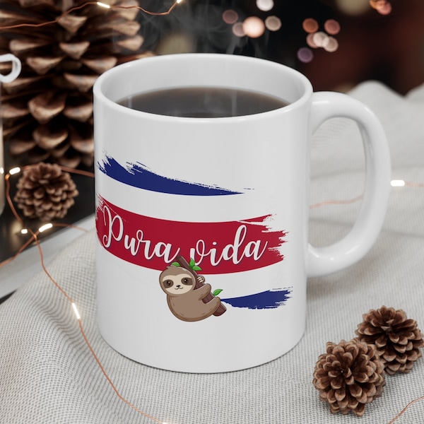 Pura Vida / Costa Rica Ceramic Mug: Father's Present, 11oz, Gift for Ticans, Costarican Heritage, Travel, Hot Beverage, Surpise him