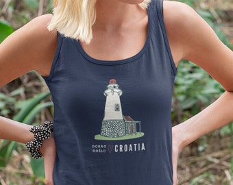 Croatian Lighthouse Tank Top: Coastal Vibes, Hrvatska Heritage