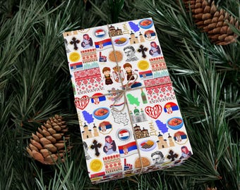 Serbian Heritage Gift Wrapping Paper: Folklore Design