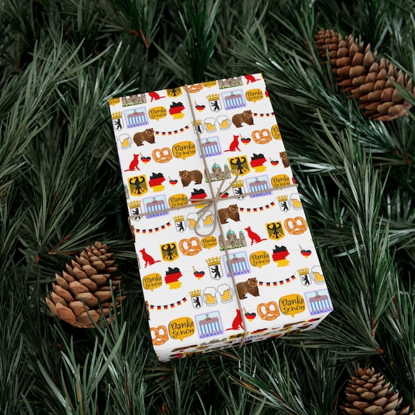 German Culture Gift Wrapping Paper, Love Deutschland, Unique Dogs, Beer, Bears and Pretzels, Perfect for all ocassions, Christmas, Holidays