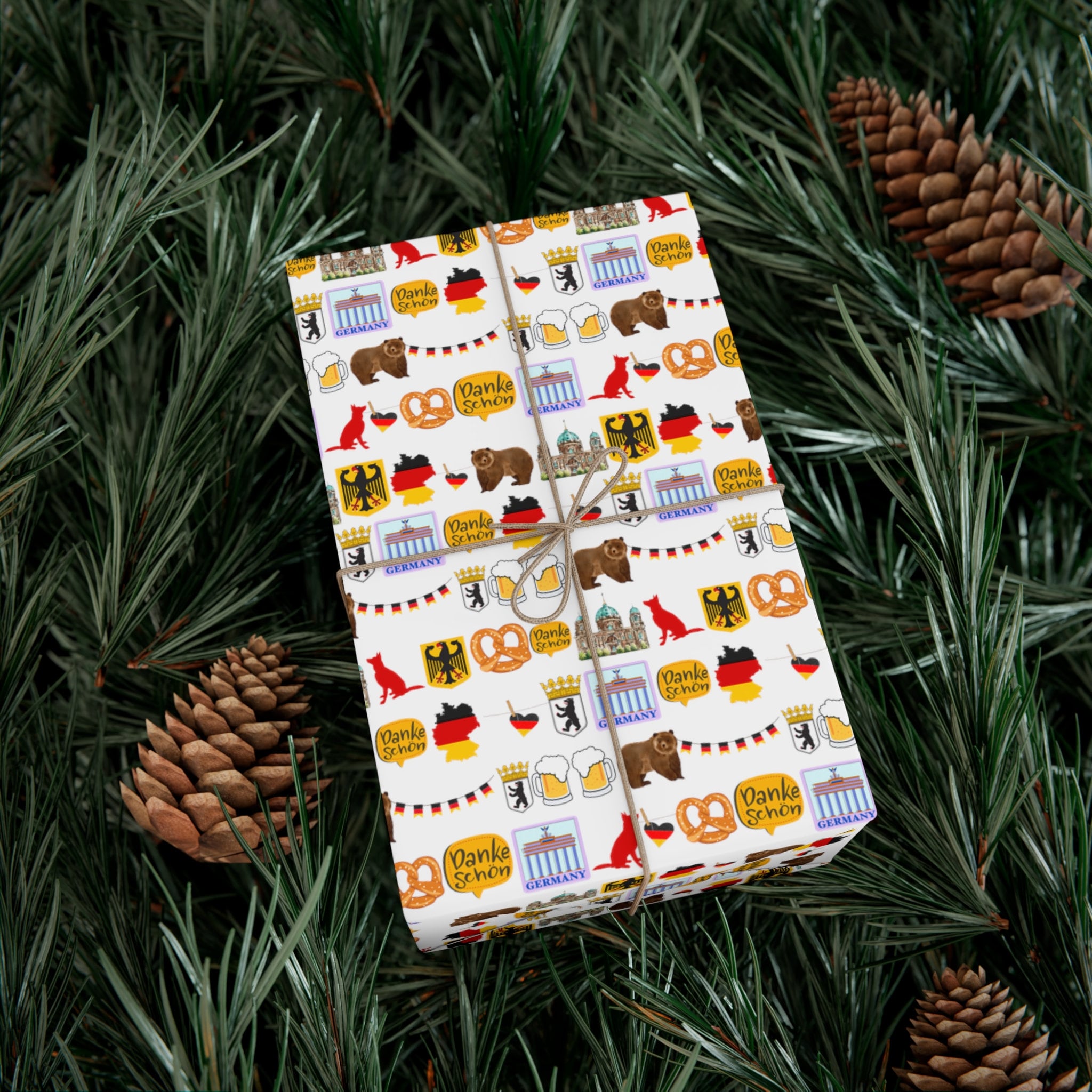 German Culture Gift Wrapping Paper: Dogs, Beer, Bears, Pretzels
