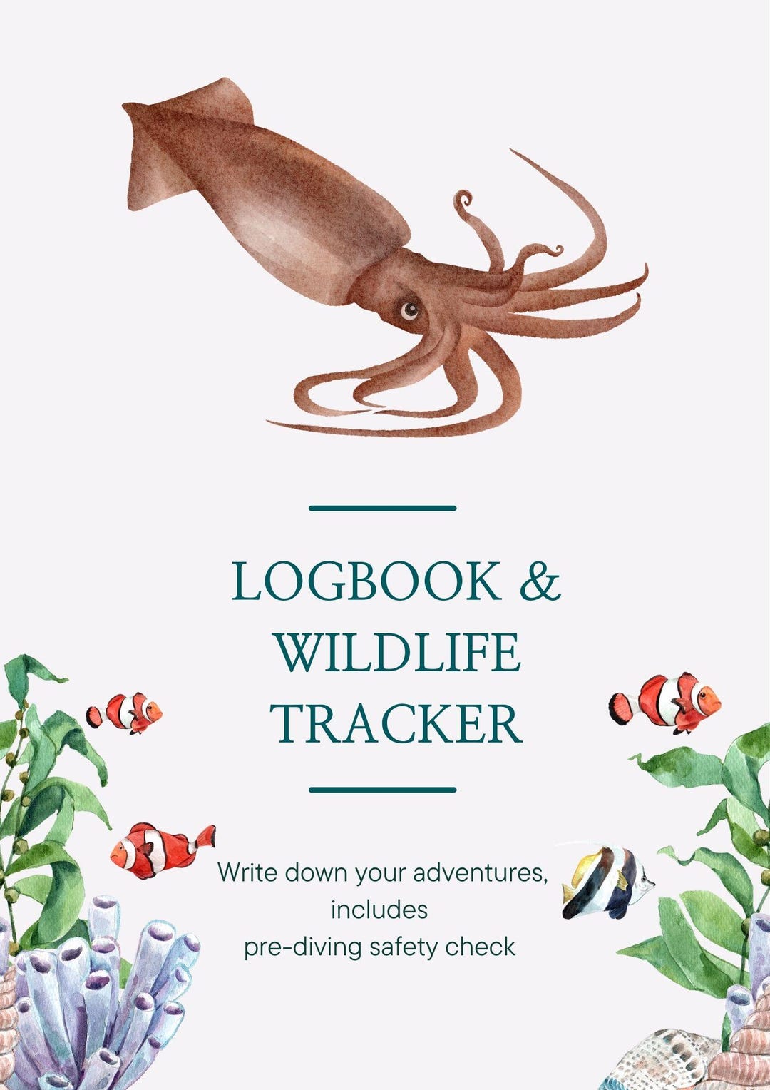 Watercolor Marine Life Diver's Logbook &amp; Wildlife Tracker (digital Download) - Etsy