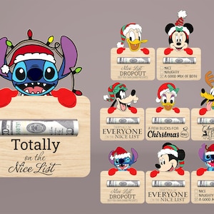Adorno para portamonedas de Navidad, archivos cortados con láser, adornos de personajes de dibujos animados, portamonedas, regalo de dinero de Navidad, archivo digital