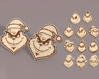 Cartoon Stud Earrings Laser Cut File Svg,Merry Grinchmas Earring Cutfiles,Christmas Earrings Svg,Stud Wooden Earrings Svg,Glowforge Svg File