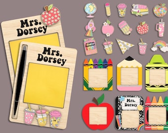 Teacher Sticky Note Pad Holder, Note Pad, Teacher Gift, Teacher Svg, Pencil Svg, Glowforge Svg, Note Pad Holder