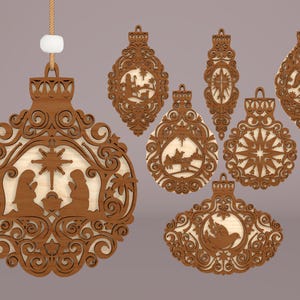 Enfeite de Natal Corte a Laser Arquivo Svg, Enfeite de Presépio Svg, Enfeite de Natal Svg, Enfeite de Luz de Natal Svg, Arquivo Glowforge Svg