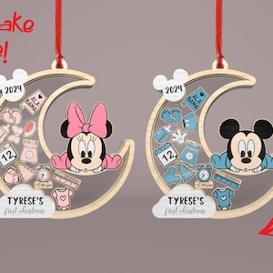 Adorno navideño Svg, nombre personalizado, personaje de dibujos animados Svg, primer Svg navideño, nombre personalizado Svg, nombre de bebé Svg, decoración de ratón