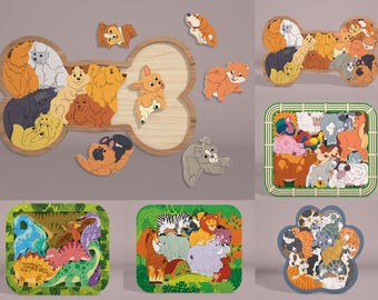 Animal puzzles cut file, Educational kids animal puzzle svg laser cut file Glowforge,kids puzzle laser Digital download,3D laser cut puzzle