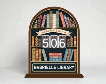 Personalisierte Lese-Tracker, Bücher gelesen in diesem Jahr Regal Theke SVG, Vintage-Library Holzschild Laser Cut-Datei, Lese-Tracker Holz