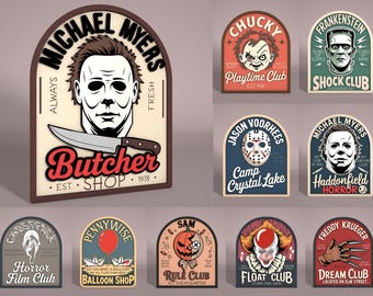 Halloween Shelf SItter Signs Svg, Scary Movie Signs, Lasercut file  Svg, Horror Movie Signs, Halloween Tiered Tray, Halloween Laser Cut