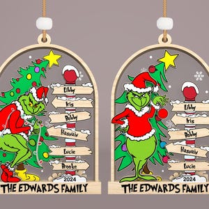 Personalizzazione Nome famiglia Grinchmas Ornamento Svg, Ornamento di Natale File tagliato al laser, Personaggio di Natale Svg, Regalo di Natale, File Glowforge