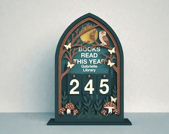Bücher lesen in diesem Jahr Counter SVG, Forest Reading Tracker Zeichen, personalisierte Bibliothek Holz Dekor Laser Cut Datei, Reading Tracker Holz