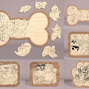 Puzzle educativo per bambini animali file svg taglio laser Glowforge, puzzle per bambini laser download digitale, puzzle 3D taglio laser SVG, puzzle animali