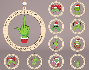 Christmas Ornament Laser Cut File Svg,Funny Christmas Ornament Svg,Merry Grinchmas Ornament Svg ,Grinch Middle Finger Svg,Glowforge Svg File
