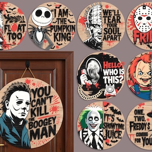 Horror Halloween Deurbordje, Killers Summer Vibes Deurhanger, Chillin' Like A Killer, Horror's Vacation, Grappig Zwembad Deurbordje, Digitaal Bestand