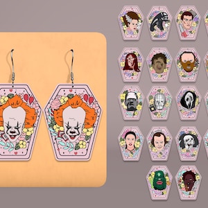 Coffin Shaped Horror Earrings SVG, Spooky Laser Cut Earring File, Cute Creepy Jewelry Glowforge File, Halloween Wood Dangle Earrings